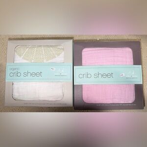 aden + anais Organic Crib Sheet set-  White/sage and Pink- three total